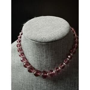 Vtg Crystal Faceted Bead Necklace Pink Choker 16” Statement Cocktail Coquette